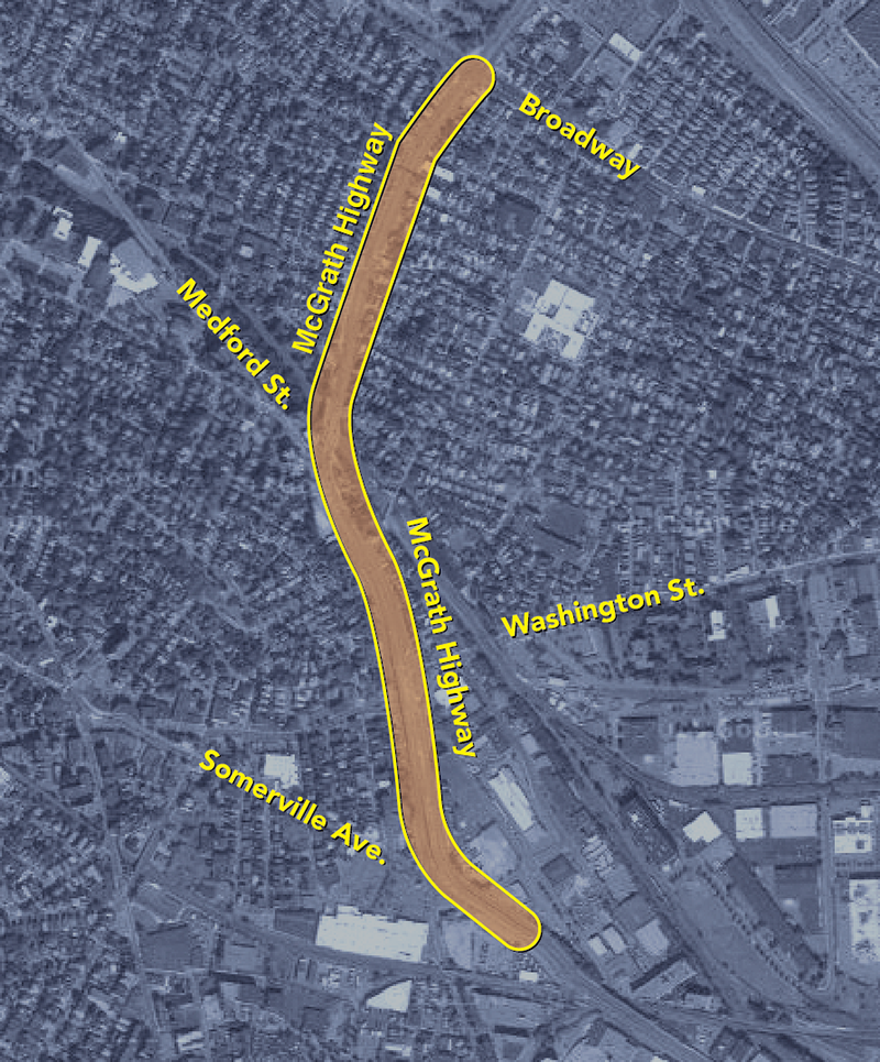 Map of Somerville: McGrath Boulevard Construction